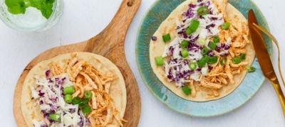 Pulled chicken wrap met koolsalade